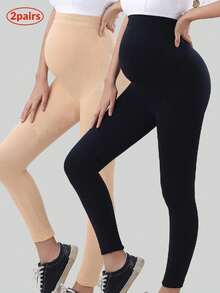 1/2pcs New Spring/Autumn Maternity Leggings, High Waist Slim Fit Ankle Length Maternity Pants, Plus Size Pregnancy Tights, Suitable For Pregnant Women And Moms-To-Be - Multicolor - View 11