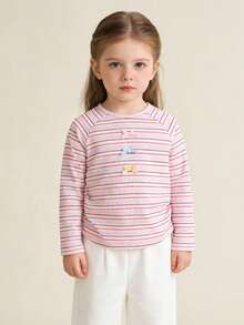 Balabala Camiseta de manga larga para niñas, cuello redondo, tela suave, colorida, cómoda de usar, adecuada para el uso diario en primavera - Tonos rojos y blancos. - Ver 4