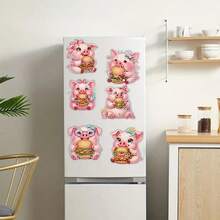 6pcs Diamond Art Fridge Magnets, Pig Eating Hamburger Diamond Painting Decor, DIY Diamond Painting Magnet Kit For DIY Crafts, Gifts, Fridge, Mailbox Decoration - View 4