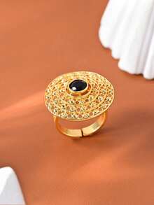 1pc Vintage Sultan's Collection Jewelry Inlaid Turquoise/Red/Emerald Stone Engraving Process Women Rings,Luxurious Elegant Jewelry For Women,Versatile Daily Wear,Exquisite Gift Idea,Perfect For Party,Banquet,Wedding Decor,Elegant Accessory With Delicate Design - Multicolor - Gold - View 13