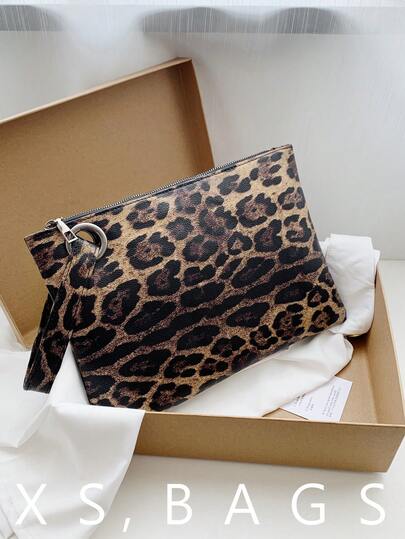 Women's New Leopard Print Envelope Clutch Bag, Street Fashion Casual Handbag