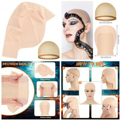 Halloween Bald  Latex Makeup Bald Head  For Adults Women Men Costume Party Accessory, 2/4/6/8 Pack Options For Group Costume Events, Horror Cosplay, Themed Performances, Comedy Skits, Halloween Parties, Cosplay Conventions, Theater Productions, Photoshoot Props, Prank Gags, Costume Contests, Stage Performances, Haunted House Attractions, Bald Head Illusion For Costume Makeup And Special Effects