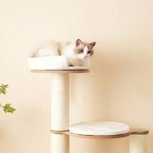 135cm Cat Tree, Oversized Trunk - Sturdy Climbing Tree, Three-Level Platform, 1 Cat Litter Box, 12cm Thickened Trunk, Removable Cushion And Spill Protection, Waterproof And Moisture Resistant - 白色 - 查看 7