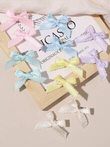 Girls Polka Dot Solid Bow Hair Clips, 12pcs Satin Bow Hair Accessories, Sweet & Spicy Hair Clips, 14-16 Years Old Girls Hair Clips, Small Bow Hair Clips, Cute Hair Clip Set - Multicolor - View 1
