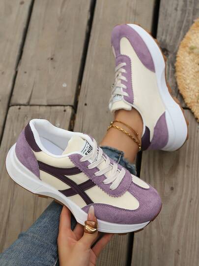 Women's Spring/Autumn New Chunky Sneakers, Low Vamp Platform Casual Shoes, Lightweight Versatile Fashion Sneakers, Lace-Up White Shoes, Running Shoes, Suitable For All Seasons, Multiple Colors Available (Size Runs Small, Please Order One Size Up)