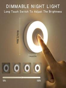 1pc Touch Sensor Night Light, Bedside Lamp, 3 Color Adjustable, Wireless Cabinet Light, Dimmable (Warm Light) For Bedroom, Bathroom, Living Room, Wardrobe, Kitchen, Home Decor, Wall Decor, Bedroom Decor, New Year, Spring Festival - 60 Touchscreen Mini Round Night Light - View 3