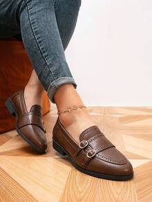 Women's Loafers, Round Toe Carved Flat Shoes, Outdoor Retro Shoes, Casual Shoes - Coffee Brown - View 1