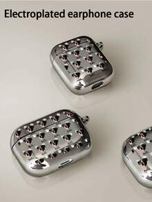 1pc Customized Electroplated Silver Earphone Case, Personalized Halloween Theme Design, Little Ghost, Fashionable Halloween Item - Black - View 7