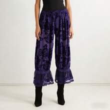 Y2K Coquette Sheer Floral Lace Bloomer Pants Ruffle Trim Wide Leg Pettipants - Purple - View 2