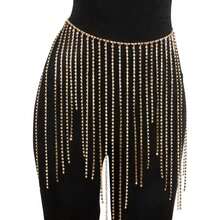 Gold-Plated Crystal Tassel Waist Chain, Body Chain - Gold - View 4