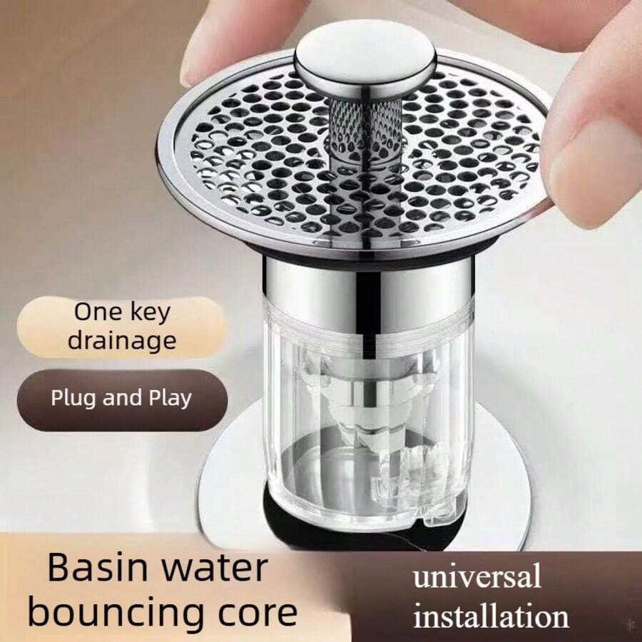 Brass Pop-Up Sink Drain, Press Type Drain Stopper Suitable For Bathroom Sink, Universal Pop-Up Drain Replacement, Anti-Leakage Sink Strainer