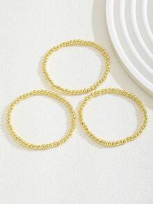 3pcs/5pcs/6pcs/7pcs/8pcs/10pcs/12pcs/15pcs/Set Smooth Shiny Gold Bead Bracelet Set, Suitable For Boys And Girls, Minimalist Jewelry, Perfect For Classroom, Cafe - Gold - View 10