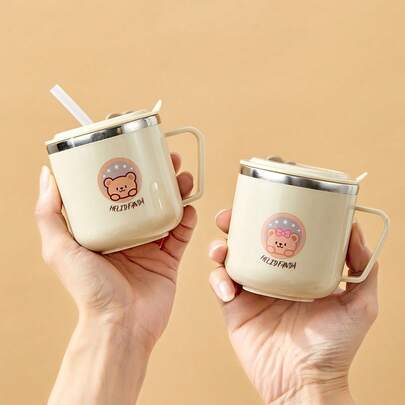 1个270毫升迷你可爱水豚牛奶杯，儿童吸管手柄水杯，密封防漏316不锈钢吸管杯，便携式双层保温茶牛奶咖啡杯，防烫饮水杯，适合学生和成人居家、学校、办公室、聚会、露营、野餐等场合使用。
