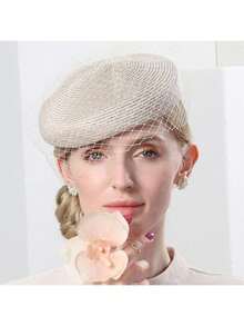 HIMESPORT 2026夏季香槟色草编头饰帽，带面纱 - 优雅的教堂婚礼新娘配饰、下午茶会头饰、新娘母亲珍珠装饰头饰 - A - 查看 8