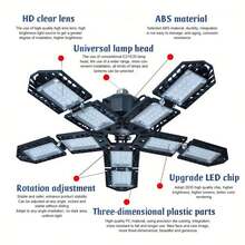 1/2pcs Led Garage Light 180W, 36000LM Garage Lights Ceiling LED With E26/E27 Medium Base, 6000K Deformable LED Shop Lights With 10+1 Adjustable Panels For Garage, Workshop, Attic, Basemen - Màu đen - 2 chiếc - Xem 9
