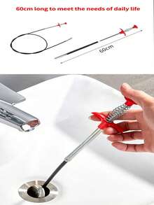 1 chiếc dụng cụ thông tắc cống lò xo 60cm/90cm/160cm/200cm/300cm, dây thông cống, que thông tắc cống cho bồn rửa bị tắc, dụng cụ vệ sinh linh hoạt nhà bếp - Nhấn - Xem 4