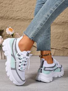2026 Women's Fashion Sneakers, Casual Lightweight Low-Top Lace-Up Walking Tennis Shoes With Shock Absorption EVA Insole And PVC Sole, Solid Color, Flat Head, Machine Washable - Army Green - View 6
