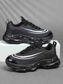 时尚休闲男鞋，经典时尚男士运动鞋系带跑步鞋，个性化男士运动鞋街头休闲鞋 - 黑與白 - 查看 4