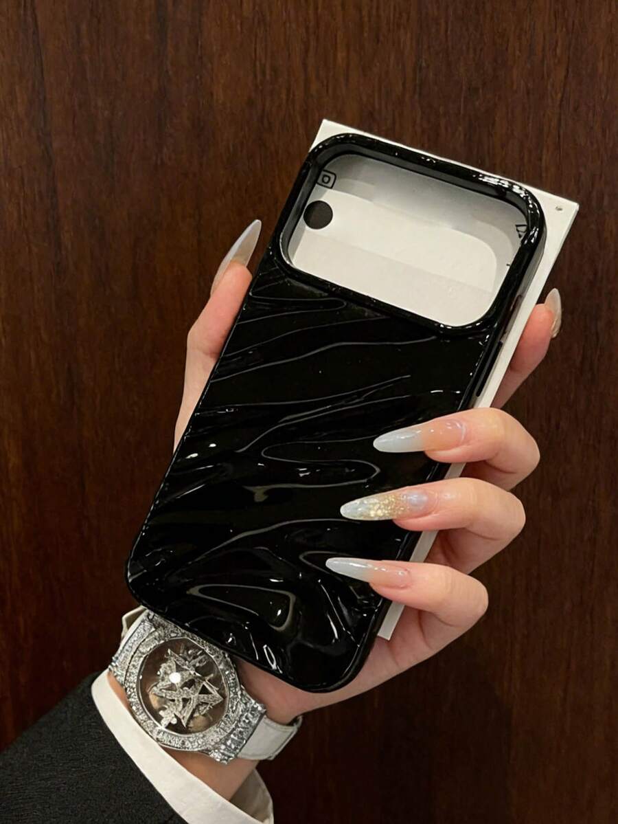 Wave Ripples 1pc New Glossy Wavy Pattern Soft Protective Phone Case, Compatible With IPhone 17 Pro Max/17/17 Pro/16 Pro Max/16/16 Pro/16 Plus/15 Pro Max/15 Pro/15 Plus/15/14 Pro Max/14 Pro/14/13 Pro/13/12 Pro/12/11/XS/XMax, Anti-Drop For 13 Pro Max/XR, Women's Design - Black - View 1