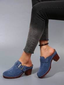 优雅女士新款高跟拖鞋，时尚百搭的无后跟搭扣设计，适合日常休闲穿着及各种场合。 - 海軍藍 - 查看 4