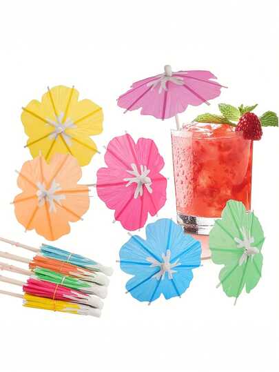 5/10/20pcs Colorful Flower Drink Umbrellas - Light Yellow, Orange, Pink, Blue, Green - Perfect For Cocktails, Hawaiian Cakes And Tropical Party Decor, Holiday Beverage Supplies | Flower Drink Supplies | Wooden Picks