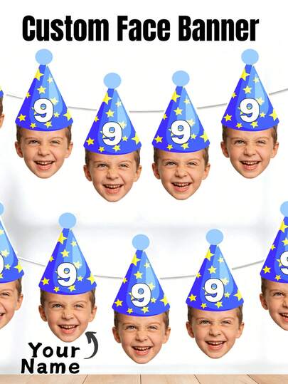 Chapéu de Aniversário Personalizado, Faixa de Rosto, Design de Chapéu de Aniversário Personalizado Faixa de Cabeça, Faixa de Foto de Aniversário Personalizada, Bandeira de Rosto Engraçada Personalizada, Flâmula de Festa Personalizada com Foto, Banner Digital Personalizado para Decoração de Festa de Aniversário