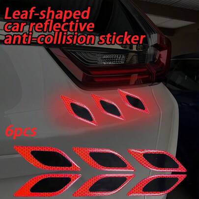 6pcs Red Car Bumper Strips, Car Collision Protector, Reflective Fluorescent Blade-Shaped Collision Protector, Adopting Streamlined Blade Design, Fitting Car Body Lines, Not Only Decorative But Also Precisely Fit Vulnerable Areas Like Door Handles, Wheel Arches, Rear Bumper, Rearview Mirrors, With Carbon Fiber Texture To Enhance Sporty Fashionable Look