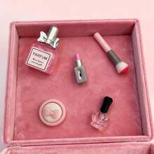 1 Set de Miniatura de Maquillaje para Casa de Muñecas que incluye Lápiz Labial, Perfume, Borla de Polvo, Esmalte de Uñas, Brochas de Maquillaje, Decoración de Juguete, Accesorios de Micro Escena, Adecuado para Decoración de Habitación, Decoración de Sala de Estar, Decoración de Escritorio, Decoración de Baño, Decoración del Hogar, Oficina, Dormitorio, Regalo Personalizado, Regalo Pequeño Delicado, Adecuado para Regalar a Familiares, Amigos, Novia en Días Festivos - A - Ver 2