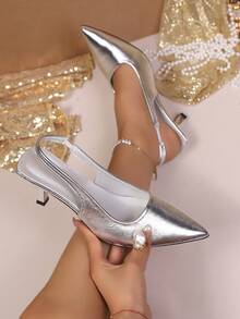 2026 New Silver Pointed Toe Sandals, Summer Dress Design Unique Personality High Heel Shoes For Women - Silver - View 5