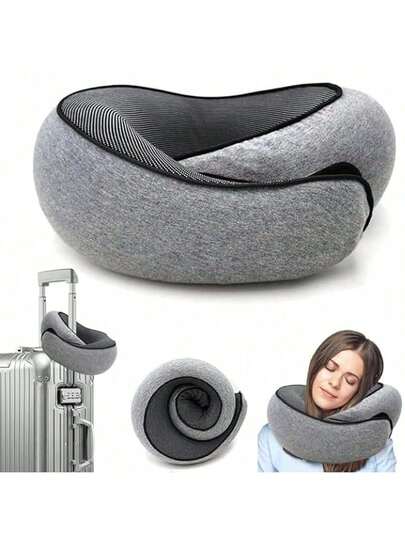 1pc Memory Foam U-Shaped Pillow, Can Store U-Shaped Pillow, Neck Pillow, Travel Pillow, Cervical Pillow. Business Elite Style, Minimalist Solid Color, Leisure Style, Therapeutic Effect, Home Decor, Slow Rebound Memory Foam, Zero Pressure Memory Foam, Gel Memory Foam, Warm Memory Foam.