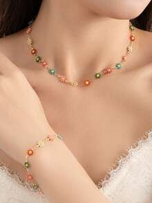 Colorful Daisy Necklace and Bracelet Set