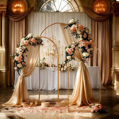 1 Set 120CM*220CM. Metal Rounded Rectangular Arch Set, Paired With Various Color Wedding Draperies, Wedding Ceremony Props Arches And Background Boards. Suitable For Birthday, Wedding, Bride's Gift Party, Graduation Ceremony, Anniversary, Baptism, Pergola, Outdoor And Garden Items, Theme Party, Background, Gardening Festival Decoration, Home Scene Decoration.