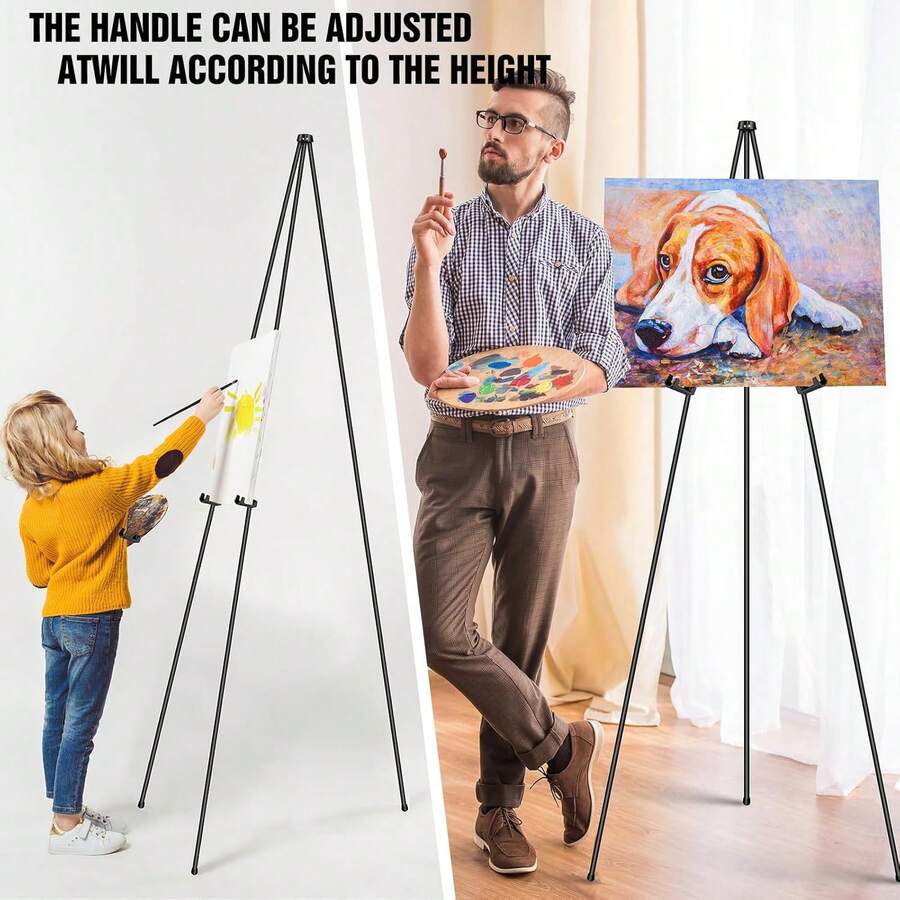 Holzstaffelei 150 cm höhenverstellbar, Extra Tall Display Easel Stand,klappbare Künstlerstaffelei aus Holz, stabiler Dreibein-Ständer für Leinwände bis 99 cm, leicht & tragbar (2,5 kg) für Malerei, Hochzeitsdeko, Ausstellungen, Schaufenster & Cafés – inkl. Aufbauanleitung - 160 cm - Übersicht 1