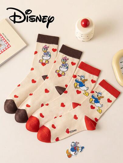 Disney ハート柄 メンズ ミッドカーフソックス 2足セット、かわいいカートゥーン ユニークなハート柄、消臭 吸汗、カジュアル 多用途 スポーツソックス カートゥーン柄、学生/大人向け、ギフトや日常使いに適しています