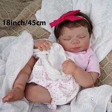 Boneca Bebê Reborn Realista de 18 Polegadas, Feita à Mão com Cabelo Enraizado, Vestindo Roupa Rosa, Corpo de Vinil Completo com Veias Visíveis, Presente Perfeito de Natal ou Aniversário - Rosa Bebê - Visão 2