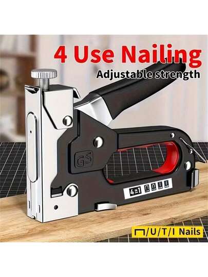 3개 헤비 듀티 4-in-1 수동 못 건 - 실내 장식, 목공 및 DIY용 금속 패스너 및 스테이플러 - 조절 가능한 힘, 인체 공학적 한 손 조작 - 배터리 필요 없음