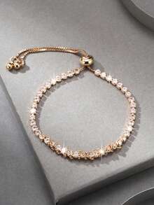1pc Elegant & Gorgeous & Minimalist Gemstone Chain Adjustable Bracelet For Women To Match Various Occasions Such As Festival, Birthday, Date, Party, Wedding, Holiday, Shopping, Daily Wear, Work - Multicolor - View 3