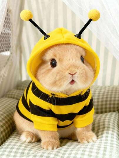 A Striped Bee-Print Sweatshirt, A Warm Spring/Autumn Sweatshirt Adorned With A Cute Little Bee Pattern, Perfect For Bunnies, And Also Suitable As A Pet Accessory Or Bunny Supplies. Valentine's Day Special Offer.