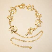 1 pieza Cinturón de mujer con estilo vintage de patrón floral bohemio y occidental, con decoración de metal en forma de U con dos caballos, adecuado para vestidos de verano, cadenas de cintura, cadenas corporales, cinturones de cintura, cinturones de cadena - XY1180 - Ver 3