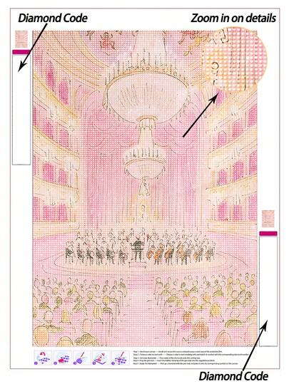 |5D DIY Diamond Painting|Whimsical Opera House Interior With Orchestra & Audience Diamond Painting Kits, Soft Pink & Gold Tones, Tiered Boxes & Stylized Figures. Handmade Decorative Painting, 5D DIY Diamond Painting Kit, Make Your Own Wall Art DIY, Enjoy The Fun Of Hands-On, The Best Gift For Friends