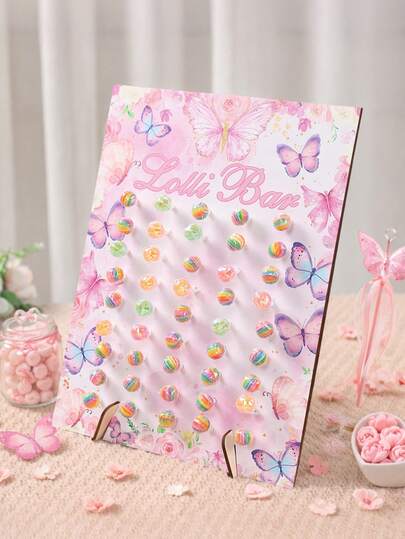 1 Set Wooden Lollipop Display Stand, 45-Hole Lollipop Holder, Butterfly Design Candy Rack For Wedding, Girl's Birthday Party, Baby Shower, Bridal Shower, Anniversary Dessert Table Decor, Butterfly Party Cupcake Stand, Wedding Decoration, Birthday Party Supplies, Wedding Accessories, Birthday Cake Stand, Birthday Gift