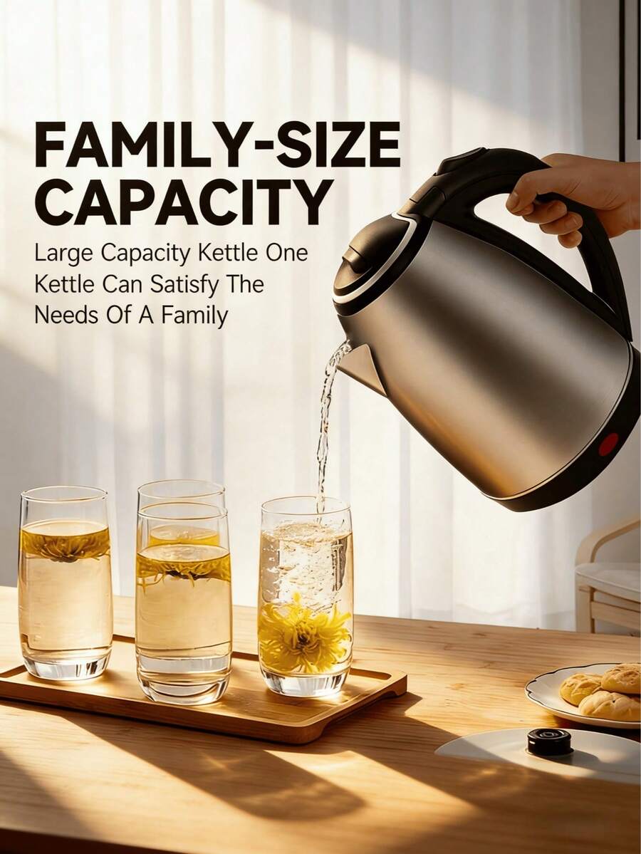 1.7L Stainless Steel Electric Kettle, 1500W Capacity, Auto Shut-Off And Boil-Dry Protection, (EU Plug) Electric Kettle, Electric Water Heater - EU E Type Plug(220-240V) - View 1