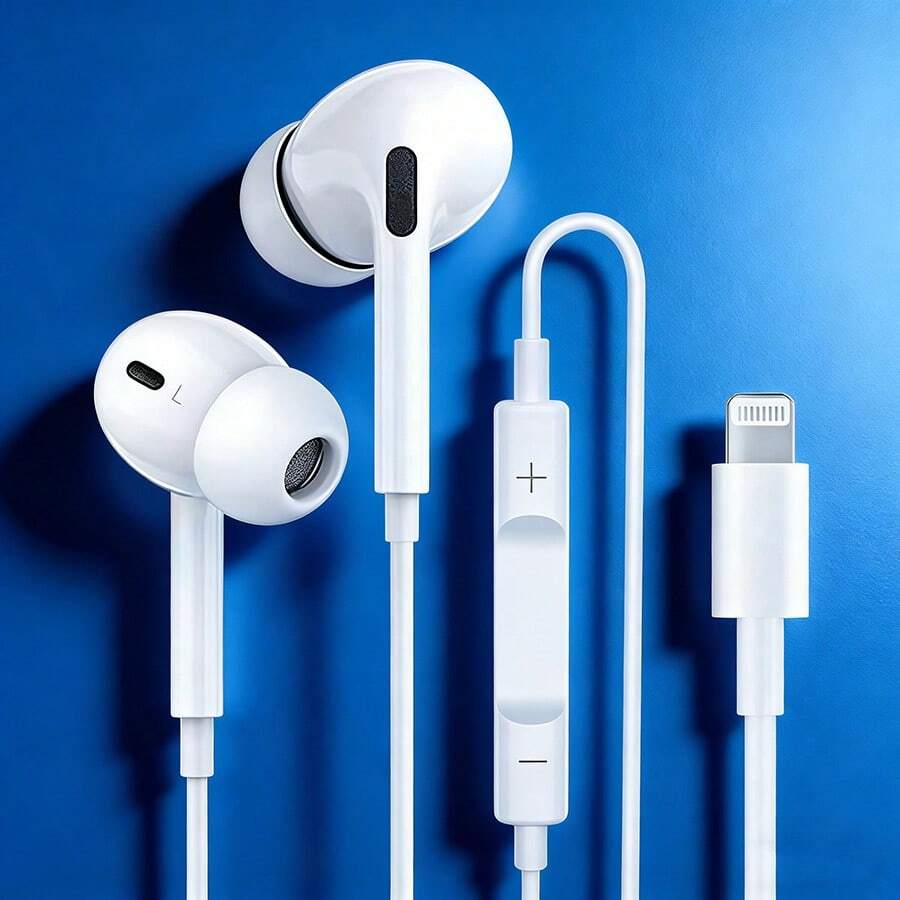 Auriculares con cable y conector Lightning, plug and play, con micrófono incorporado y control remoto, compatibles con 14/13/12/11/XR/XS/X/8/SE/Pro/Pro Max y todos los dispositivos iOS, auriculares intraurales con cancelación de ruido - Ver 1