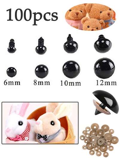 100pcs Black Plastic Safety Eyes,Crochet Eyes With Washers,Craft Doll Eyes, Black Safety Eyes For Amigurumi,Puppet,Teddy Bear
