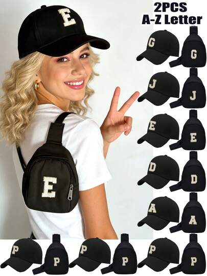 2pcs Women's Personalized 26 Letters Baseball Cap& Mini Crossbody Bag Set, Fashion Versatile Outdoor Sun Hat, Compact Pouch For Coins, Suitable For Spring/Summer Daily Wear & As Gift For Girlfriend Birthday Gift Wedding Music Festival Accessories
