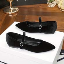 2026 尖头玛丽珍鞋，搭扣式闭合，低鞋面通勤鞋，女士四季皆宜 - 黑色 - 查看 16