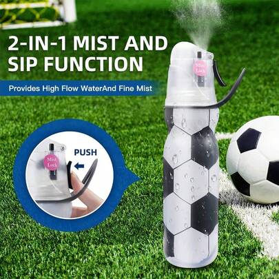 1个运动挤压喷雾瓶，时尚可爱，二合一喷雾饮水功能，20盎司夏季沙滩水瓶，防漏密封瓶身，快速降温解渴，适合健身、骑行、跑步、徒步、远足等运动。