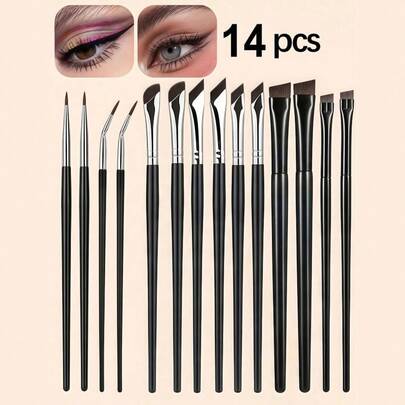 14pcs Precise Eye Makeup Brush Set, Including Angled Eyeliner Brush, Ultra-Fine Eyeliner Brush And Eyebrow Brush, Suitable For Eyebrows, Eyeliner And Eyeshadow, Easily Create Charming Eye Makeup. Made Of Fiber Material, Finely Crafted, Suitable For Delicate Eye Makeup, Portable And Easy To Use, An Ideal Gift For Women And Girls. The Set Includes Eyebrow Brush, Eyeshadow Brush, Spiral Brush, Etc.