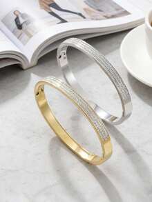 1件简约不锈钢女士手链，镶嵌闪亮锆石，奢华半永恒手链，珠宝礼品 - 手鐲 - 查看 2