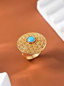 1pc Vintage Sultan's Collection Jewelry Inlaid Turquoise/Red/Emerald Stone Engraving Process Women Rings,Luxurious Elegant Jewelry For Women,Versatile Daily Wear,Exquisite Gift Idea,Perfect For Party,Banquet,Wedding Decor,Elegant Accessory With Delicate Design - Multicolor - Gold - View 12